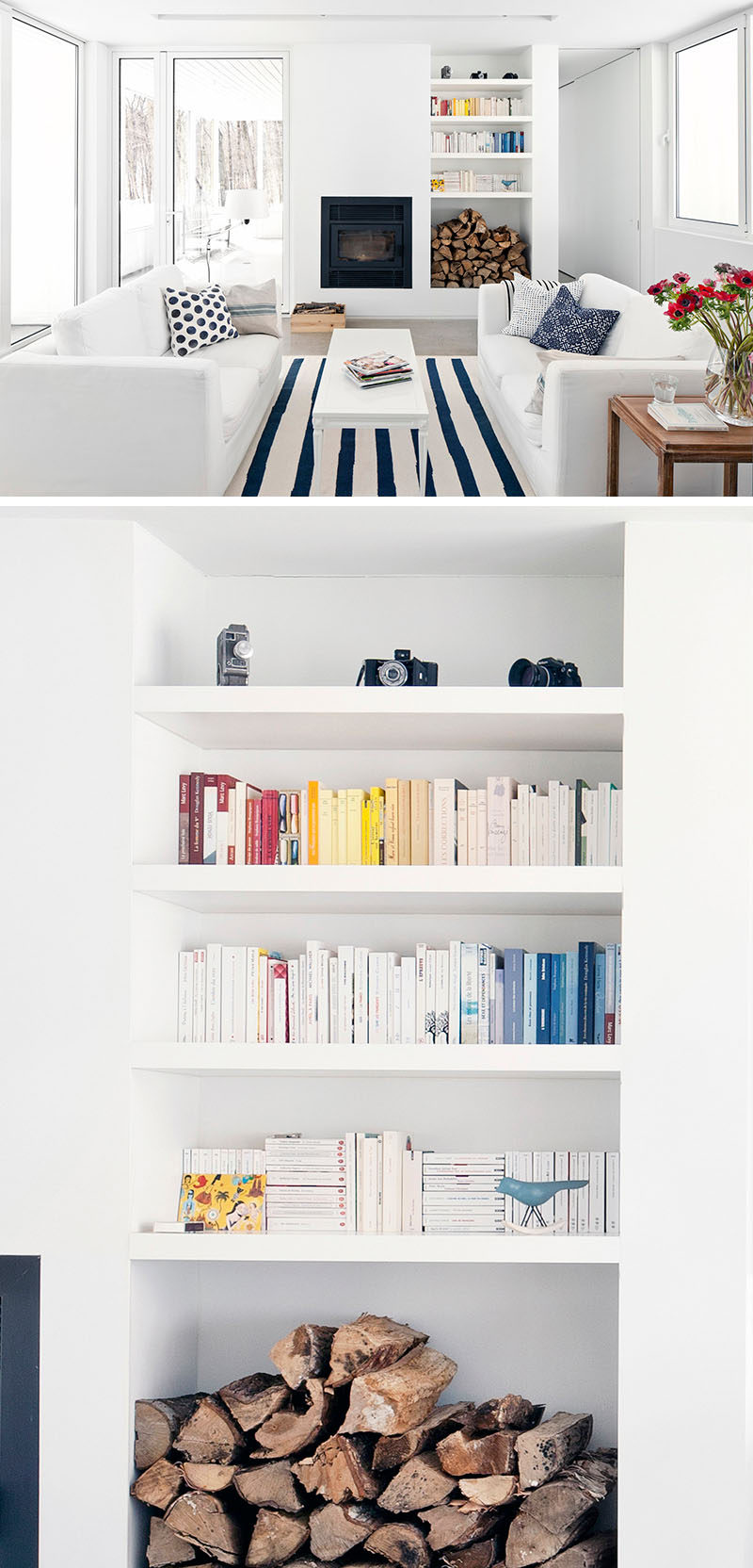 9 Ideas for Creating a Stylish Bookshelf // Add pops of color --- Adding a few touches of color to an all white display can make a big impact and help make your shelves stand out.