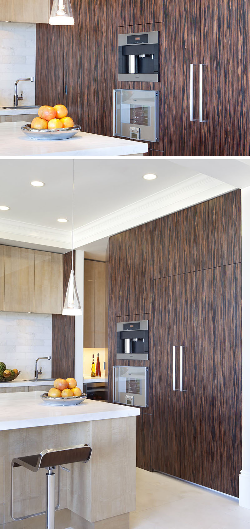 9 Examples Of Kitchens With Built-In Coffee Machines // Surrounded by wood paneling, this built-in coffee machine looks clean and contemporary.