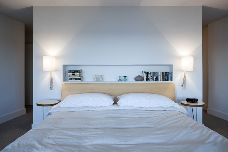 HEADBOARD DESIGN IDEA - Include A Built-In Shelf // Sitting right above the headboard, this built in shelf keeps favorite page turners close at hand.