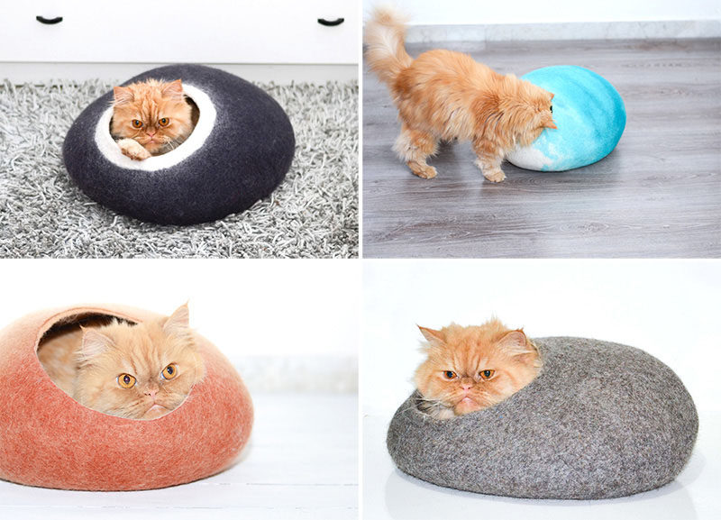 11 Cat Caves That Prove Cat Beds Can Be Stylish // These cat caves have openings just big enough to let the cat in and offer a nice a lookout when they tire of sleeping.
