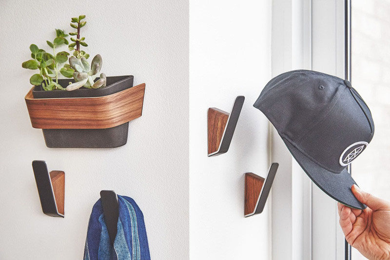 11 Creative Coat Hooks To Keep Your Clothes And Bags Off The Floor // Made from wood, leather, and aluminum, these sturdy hooks are made to hold everything from coats and jackets to book bags and purses. #CoatHooks #WallHook #ModernWallHook