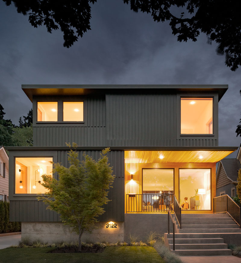 This Portland home has a brightly lit porch that welcomes you home.