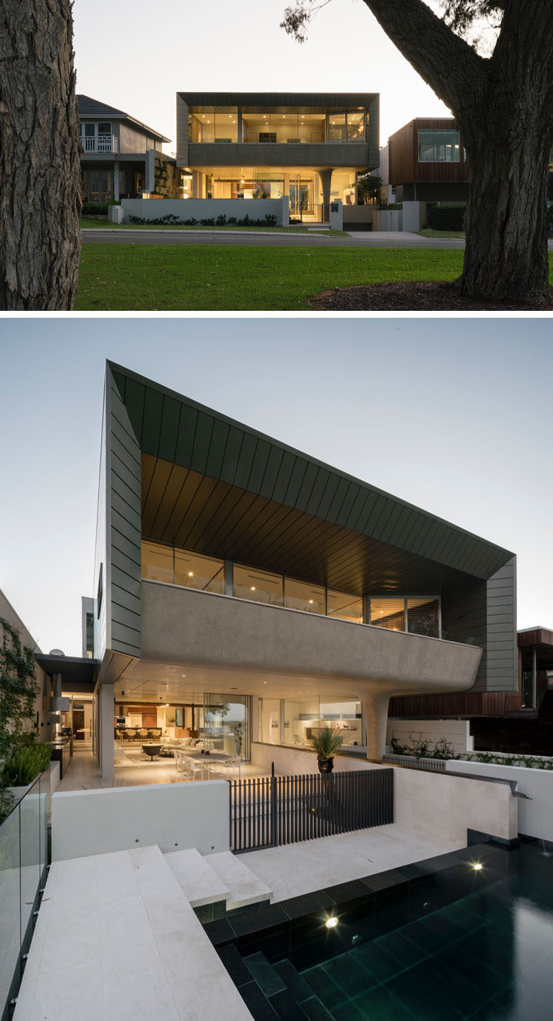 Craig Steere Architects have designed this new home that's positioned on a residential street, opposite a park and a river in the neighborhood of Mosman Park in Western Australia.