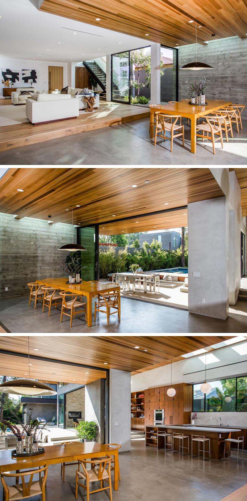 This dining space is stepped down from the living room and opens up to the backyard.