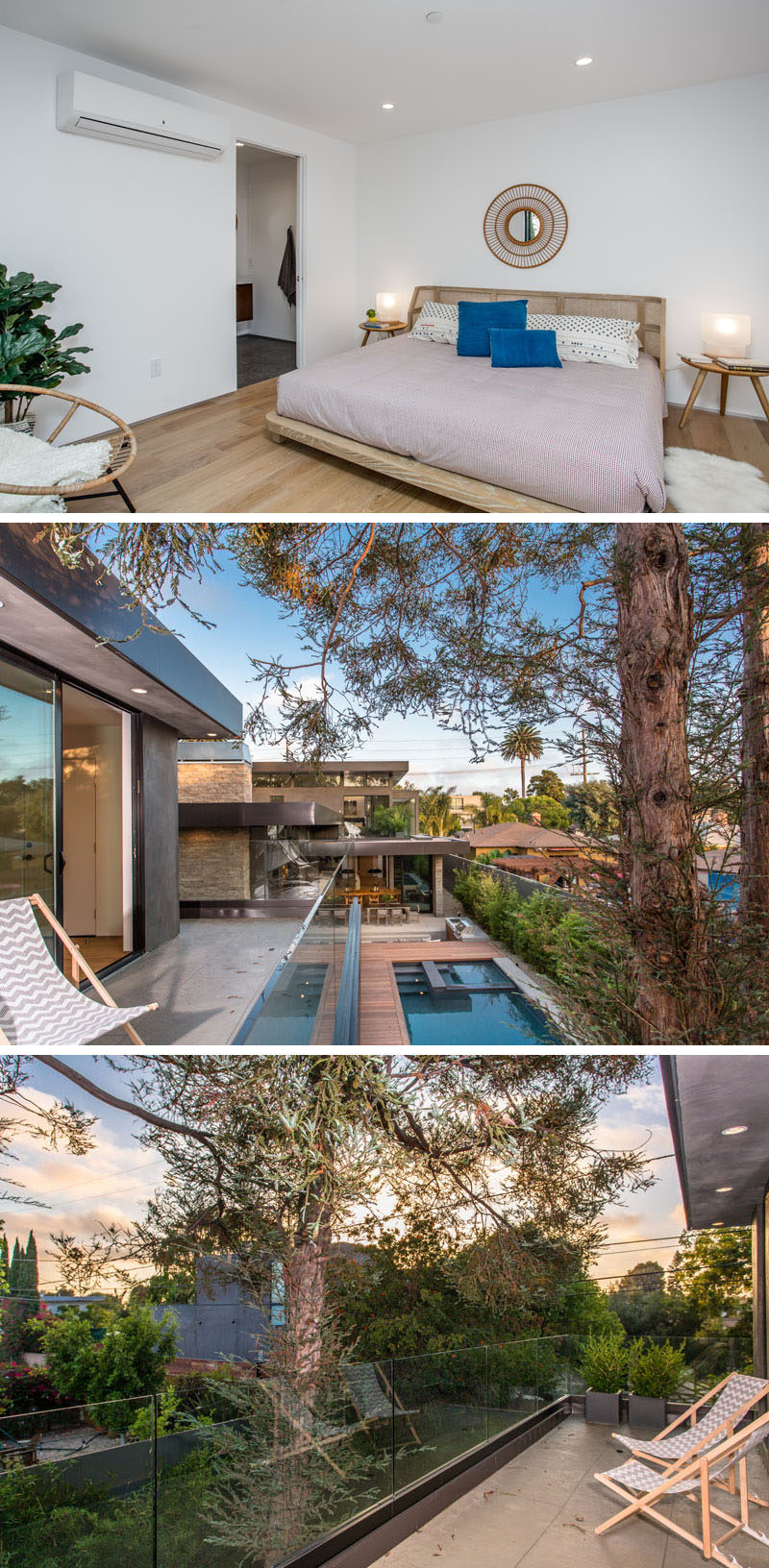 This guest suite located above a double car garage, has its own bathroom and balcony overlooking the pool and backyard.
