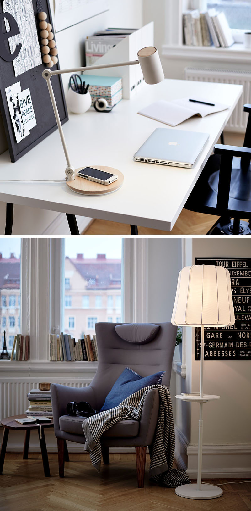 DORM ROOM Design Ideas And Must-Have Essentials // Wireless charging lamps are idea for dorm rooms.