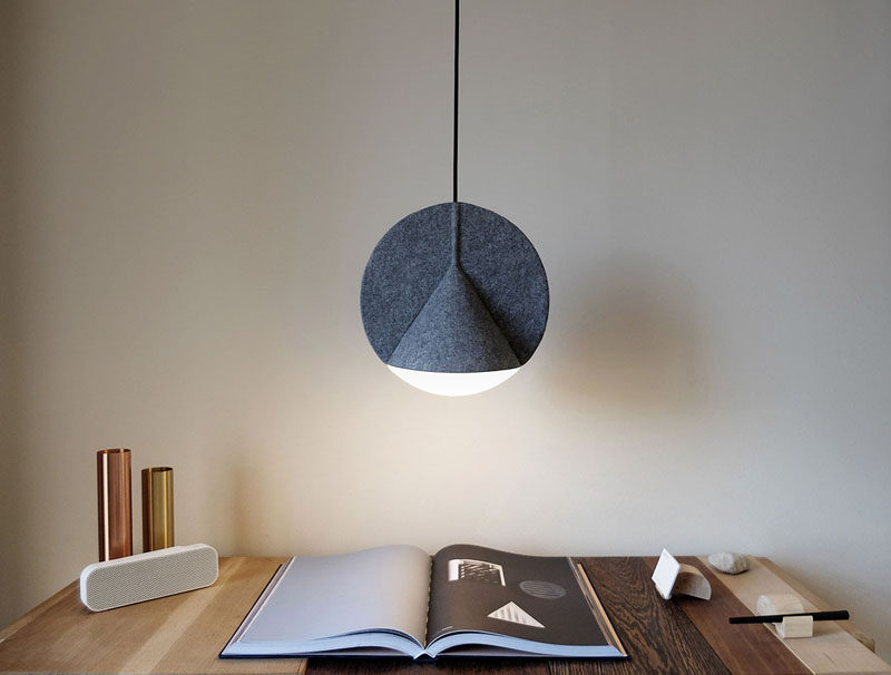 Design studio outofstock have combined two geometric shapes and industrial felt to create this unique looking lamp, for Danish furniture brand Bolia.