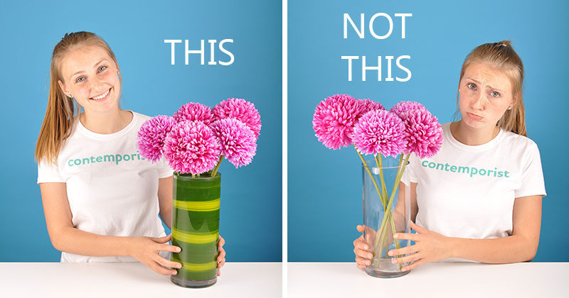 Flower Arrangement DIY - Line Your Vase With Leaves To Hide The Flower Stems