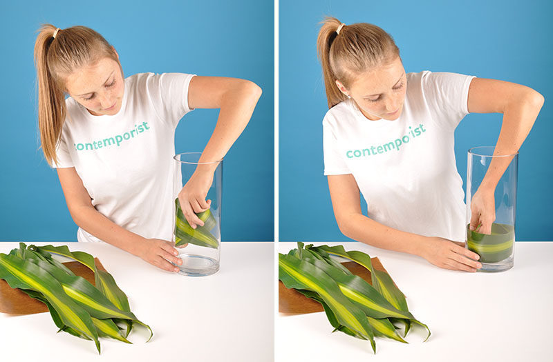 Flower Arrangement DIY - Line Your Vase With Leaves To Hide The Flower Stems