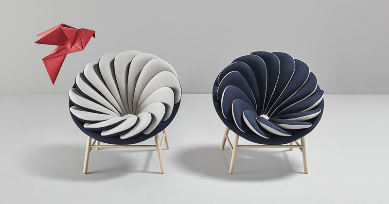 Quetzal, a chair with 14 overlapped bicolor pillows. Designed by Marc Venot for Missana.