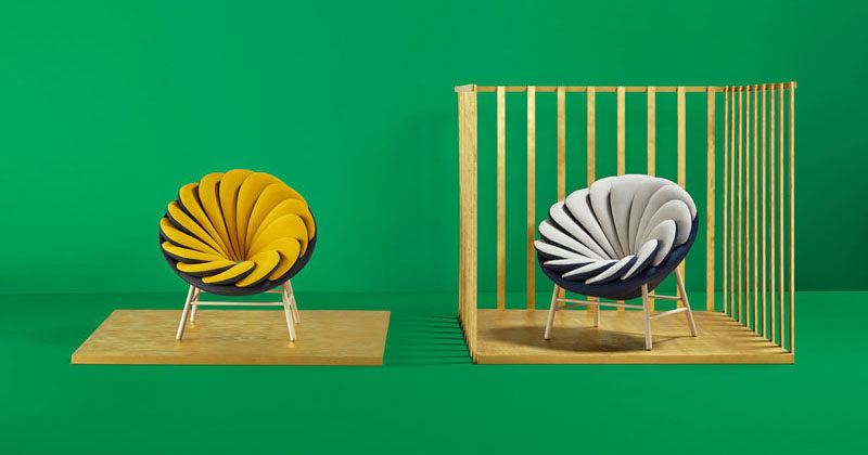 Quetzal, a chair with 14 overlapped bicolor pillows. Designed by Marc Venot for Missana.