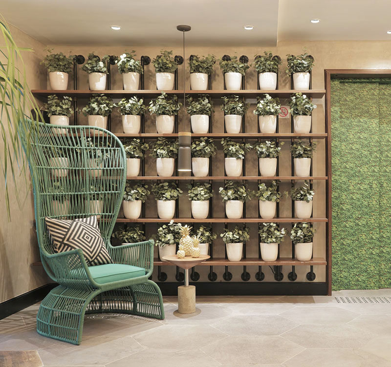 WALL DECOR IDEA - Create A Grid Of Planters On A Shelving Unit For A Contemporary Plant Wall