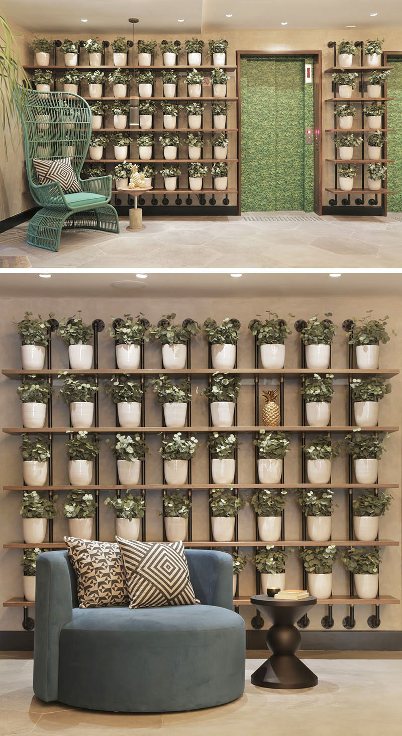 WALL DECOR IDEA - Create A Grid Of Planters On A Shelving Unit For A Contemporary Plant Wall