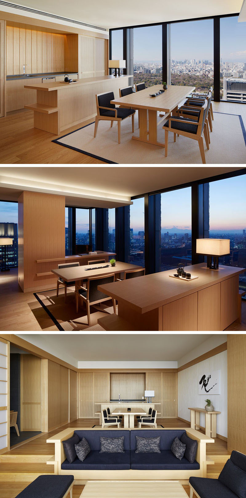 Some of the suites in this Japanese hotel have kitchens, dining rooms and lounges, all with minimal furnishings and picturesque views from the floor-to-ceiling windows.