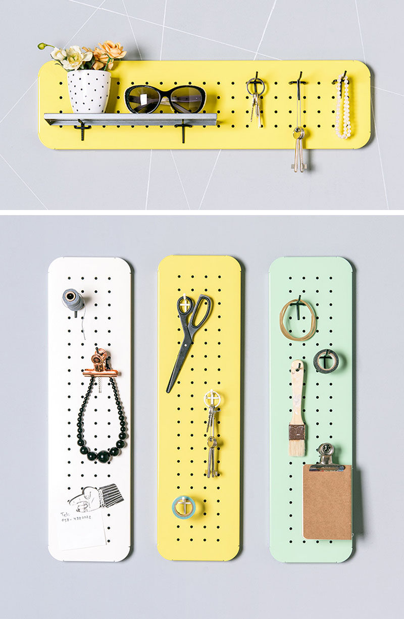 16 Key Holders To Keep You Organized // Configure your very own key holder using small pegboards.