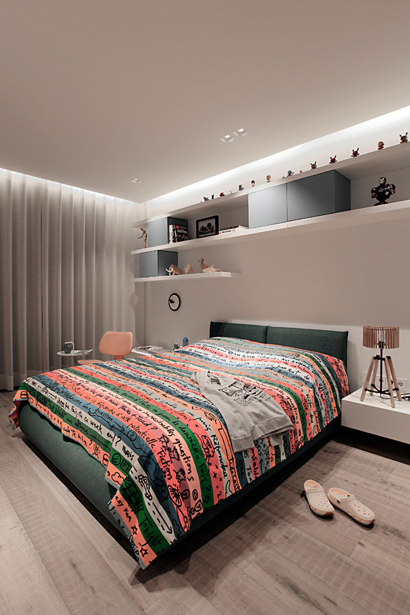 14 Inspirational Bedrooms For Teenagers // Sophisticated colors partnered with a fun duvet cover is a great way to create a room that can grow with a teen as their tastes change as they grow.