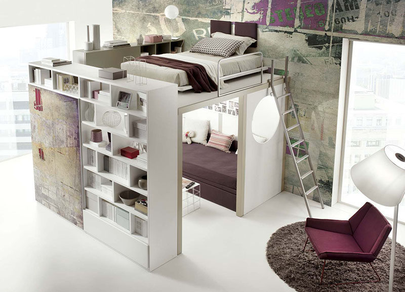 14 Inspirational Bedroom Ideas For Teenagers // This loft bed by Tumidei is every teens dream. With tons of storage and the ability to create a room within a room, it gives teens tons of privacy and turns their bedroom into a tiny apartment.