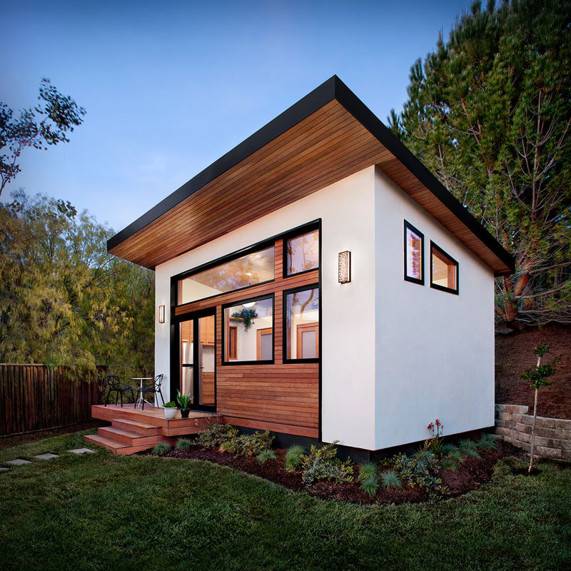 This contemporary 264 square foot prefab home, designed by Avava Systems, was packaged and brought to the client’s property as just 64 flat-packed components.