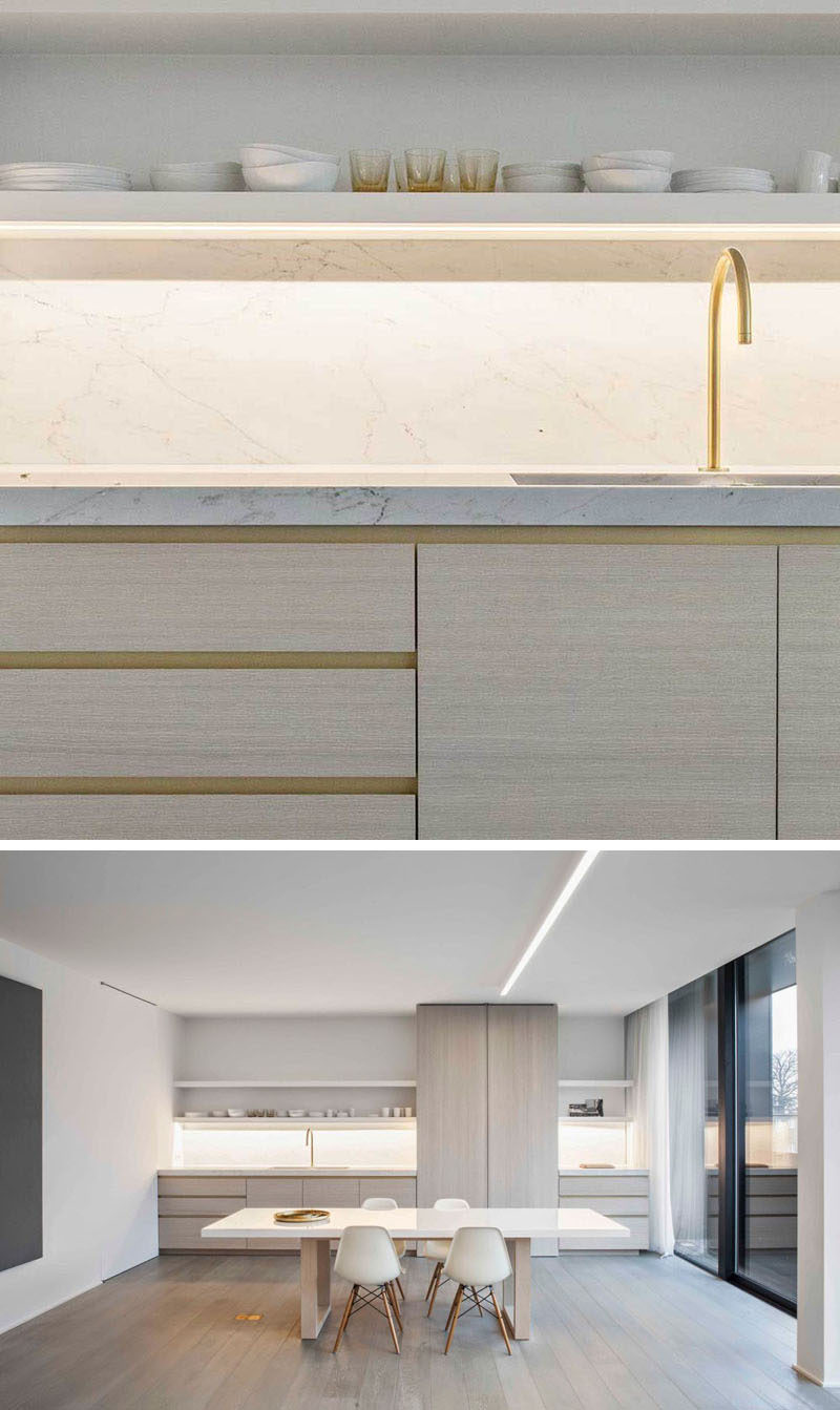 Kitchen Design Idea - Cabinet Hardware Alternatives // Include a recessed groove in the design of your kitchen cabinets.