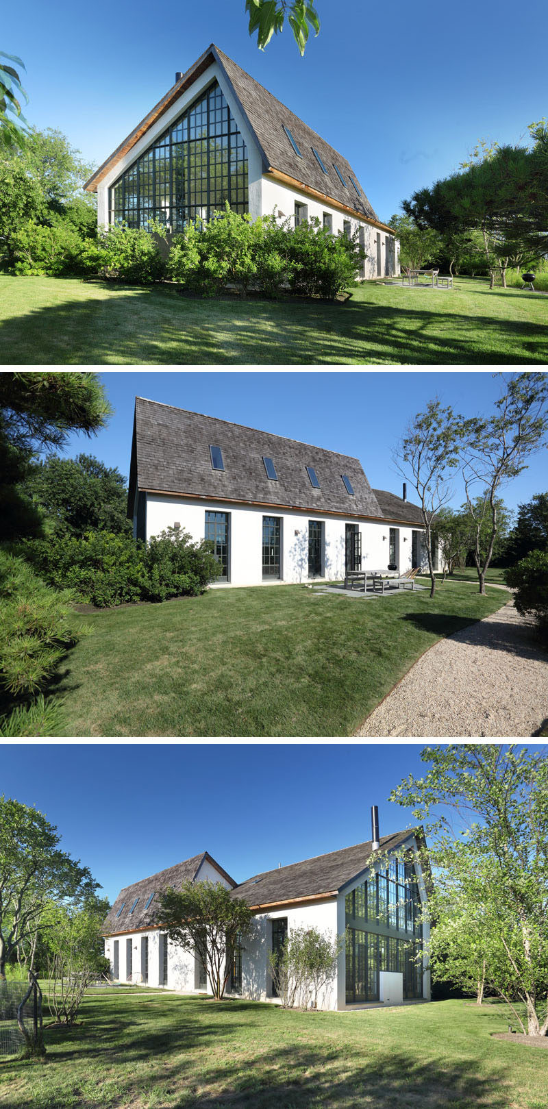 Design and development group TADA were asked to create a guest house on a large lot in the center of Bridgehampton, New York. It took just 8 months to design and build the guest house, that's surrounded by gardens, a pool and bbq pit.