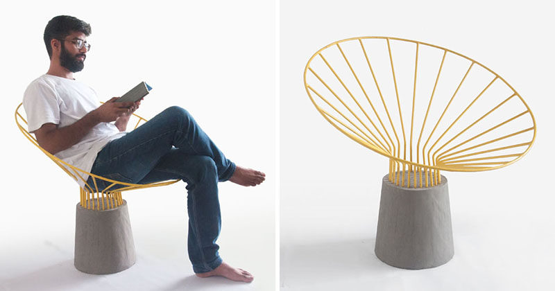 Bent steel rods have been combined with concrete to create this unique outdoor chair design