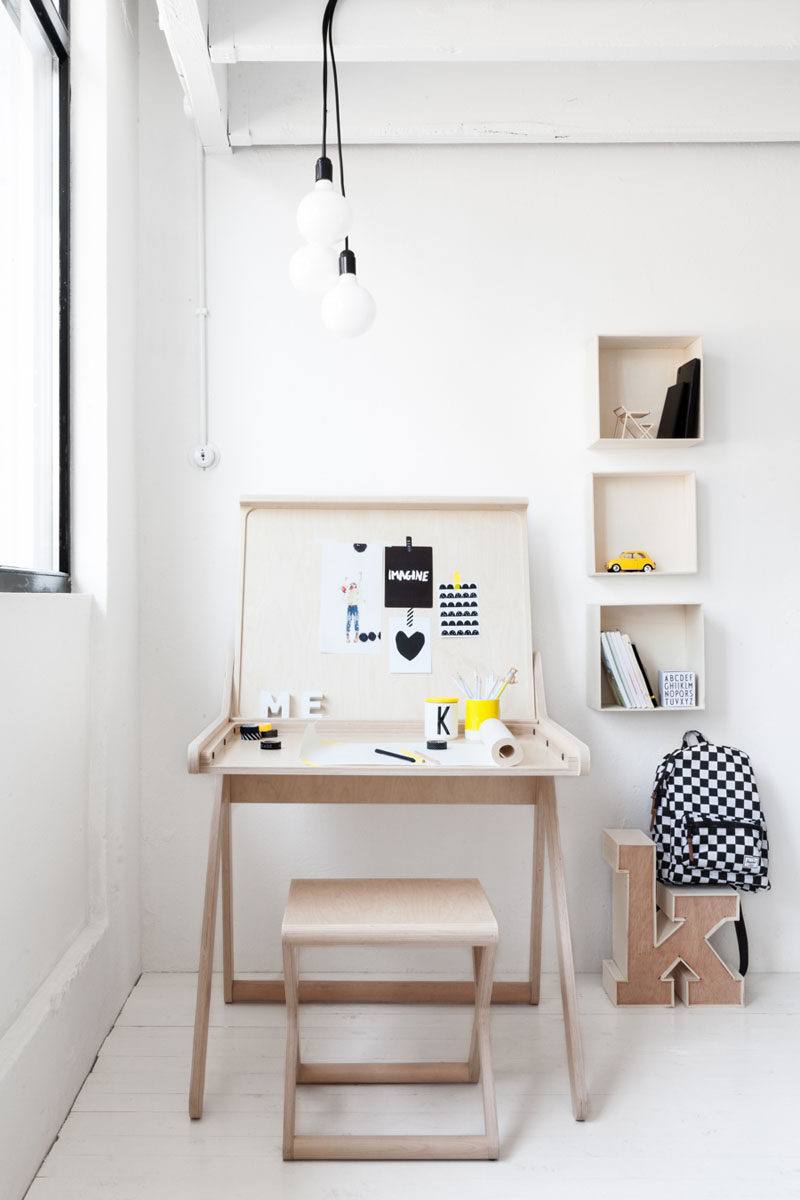 Interior Design Idea - 11 Essentials For Kids Homework Stations // Make it a multi-purpose station -- If you're tight on space and want to have both a study area and a craft area, a table with a lift top lid can be a study desk when the lid is closed and an arts area when the lid's open.