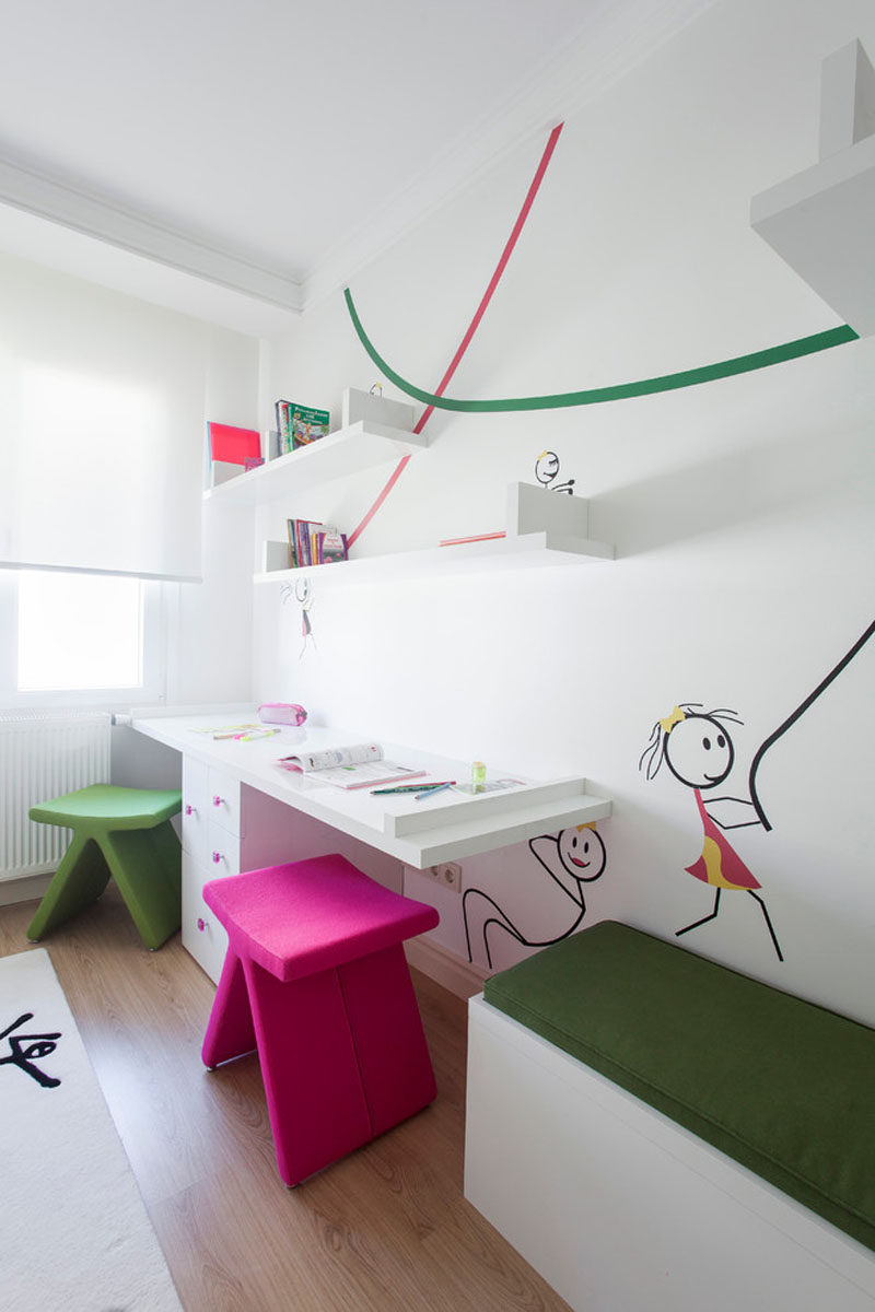 Interior Design Idea - 11 Essentials For Kids Homework Stations // Share the space -- Depending on the kids, shared study spaces can be great. It allows the kids to encourage and help each other and makes it easier to have friends over after school because it creates a place for both kids to do their homework together.