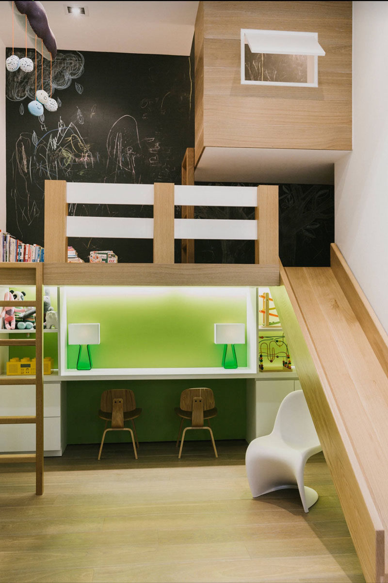 Interior Design Idea - 11 Essentials For Kids Homework Stations // Create a study nook -- Lofted beds create the perfect spot to create study nooks. The space is already open and the bed above makes for a cave-like feel that kids and teenagers seem to love so much. It also lets them do their homework in their room, undisturbed by the goings on in the rest of the house.