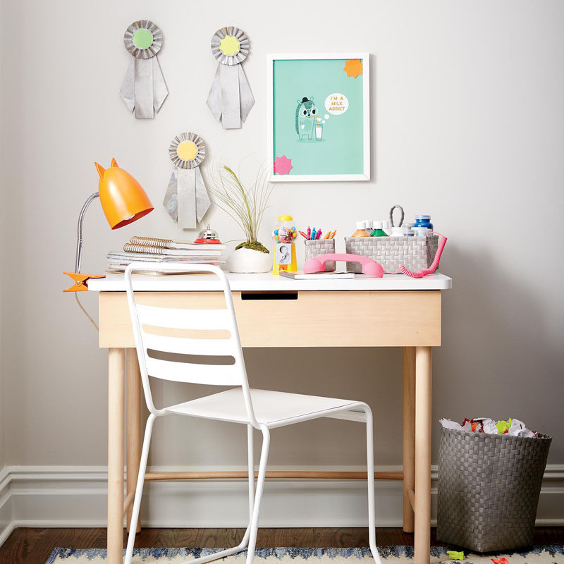 Interior Design Idea - 11 Essentials For Kids Homework Stations // Comfy Seating -- Whether it's a stool, an oversized ball, a swivel chair or extra padding on an ordinary desk chair, make sure your child is comfortable at their desk.