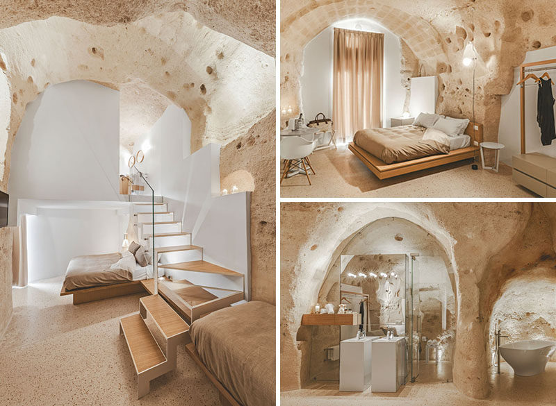 La Dimora di Metello, a hotel in Matera, Italy, combines historic cave-dwellings with contemporary design. 