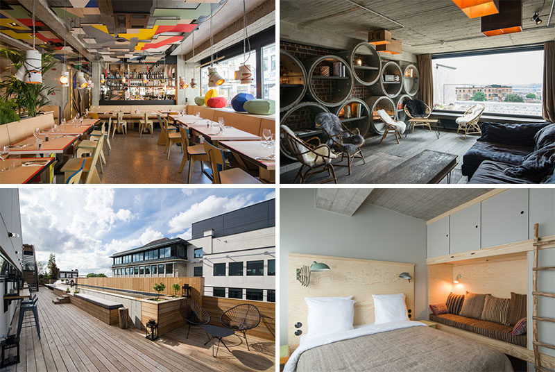 Located in a former art school, in an end of the century building, is the JAM Hotel, a bold colorful hotel with touches of wood and concrete.
