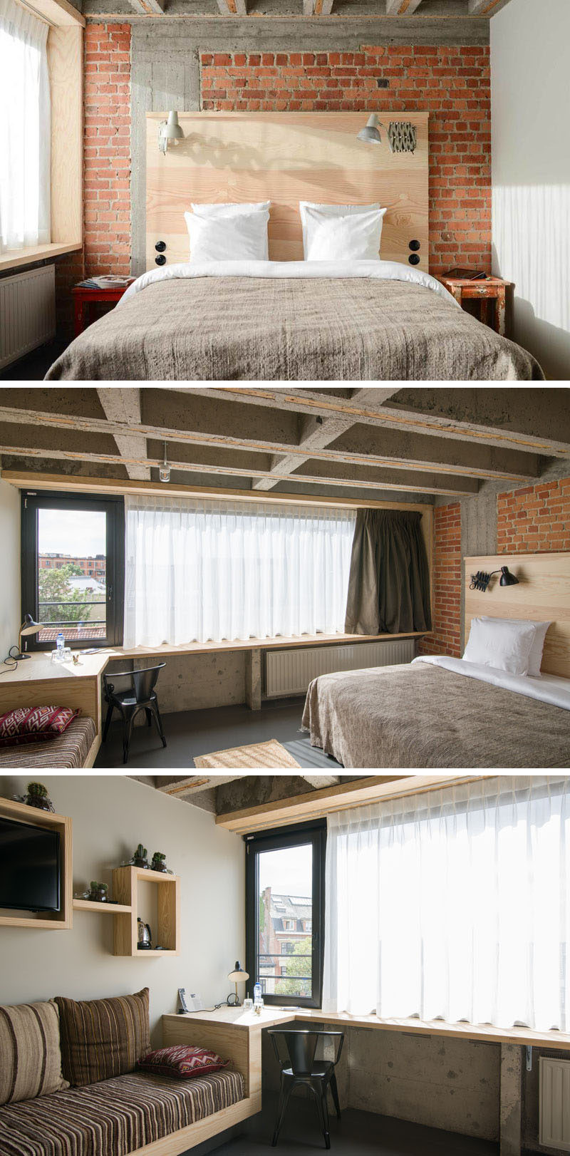 The rooms at the JAM Hotel show touches of the old building, and have been kept simple and contemporary.