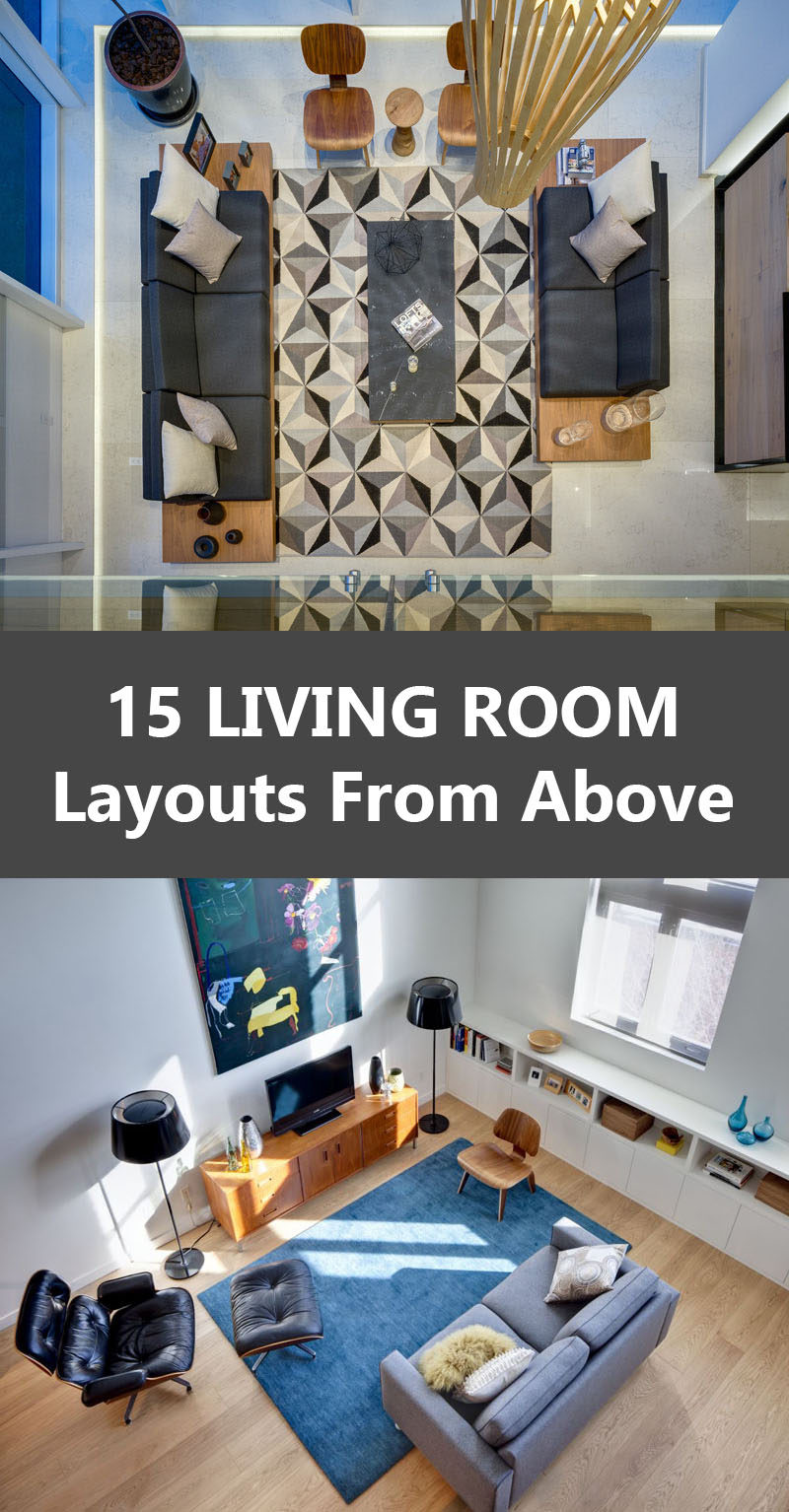 Get some interior design ideas by looking at 15 living room layouts from above