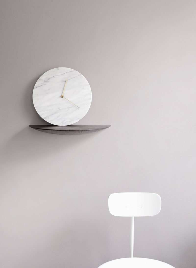 Office Decor Idea - Add A Touch Of Marble // Never miss a meeting again with this super sleek minimal marble wall clock. There's no question you'll be on time because you'll constantly be gazing up at the beautiful circle of marble on your wall!