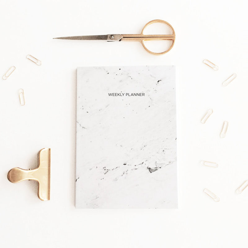 Office Decor Idea - Add A Touch Of Marble // Jot down thoughts, plans, and important dates in a marble journal or agenda and keep yourself organized in style.