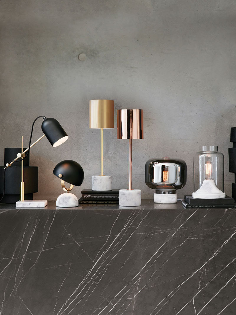 Office Decor Idea - Add A Touch Of Marble // Lighten up your space in more ways than one. A marble desk lamp will illuminate your office and, if the stone is light in color, it'll add a brightening effect even when the lamp isn't turned on.