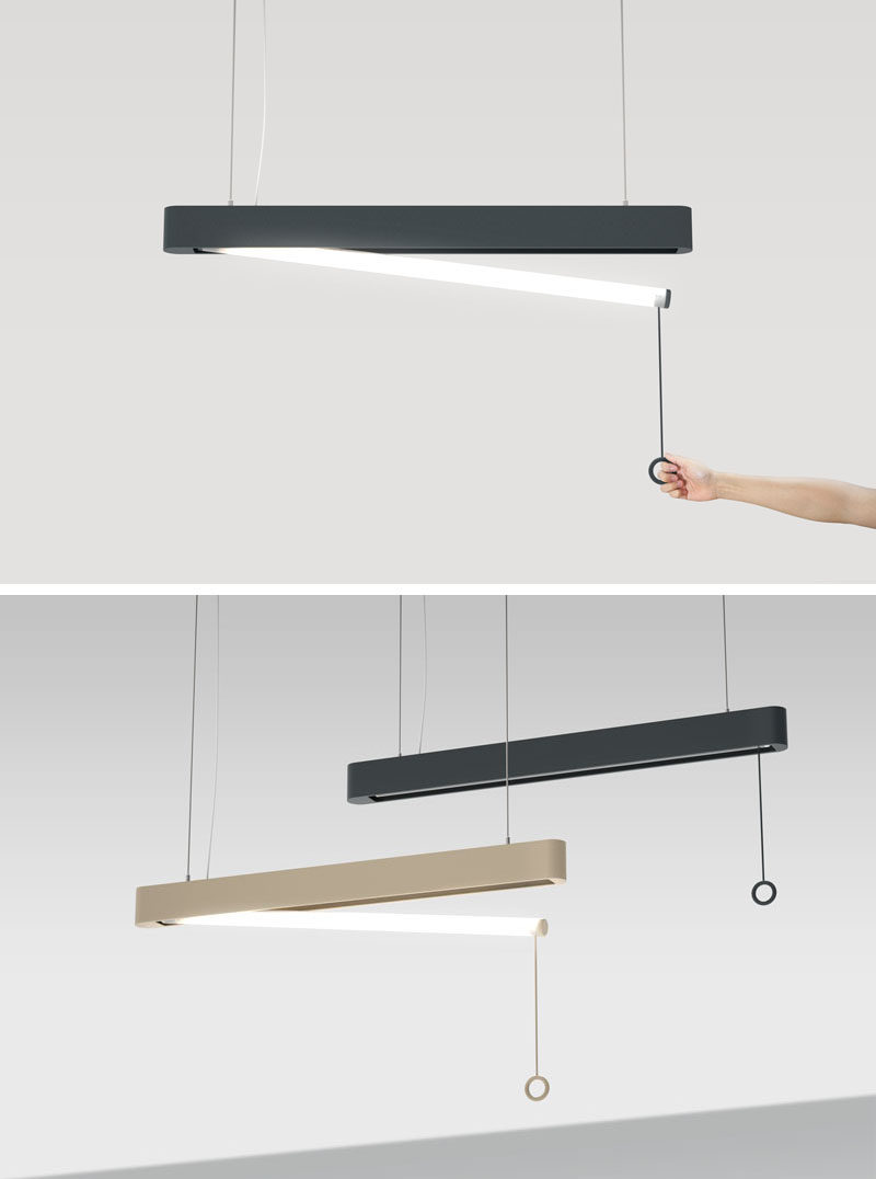 This OOPS! pendant lamp looks just like every other lamp until you turn one on and the light tube 'accidentally' drops down from the shade, creating an 'oops' moment.