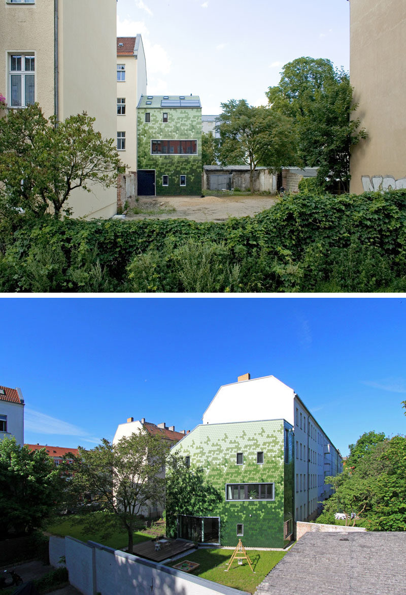 House Siding Idea - Multiple Shades Of Green Shingles Cover This Building In Berlin