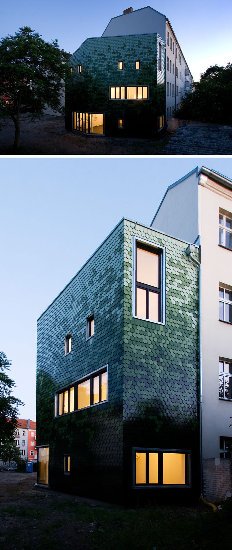 House Siding Idea - Multiple Shades Of Green Shingles Cover This Building In Berlin