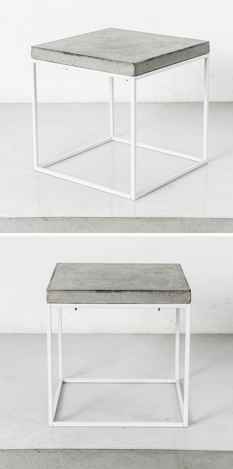 10 Examples Of Concrete and Steel Tables To Add To Your Industrial Interior // This table with a simple steel frame and a concrete top could easily help to industrialize a space.