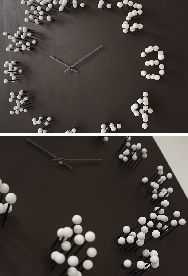 When you move around this clock, for example side to side, the numbers dissolve and transform into different shapes, resulting in an optical illusion and making the clock appear more as a piece of art than a device to tell time.