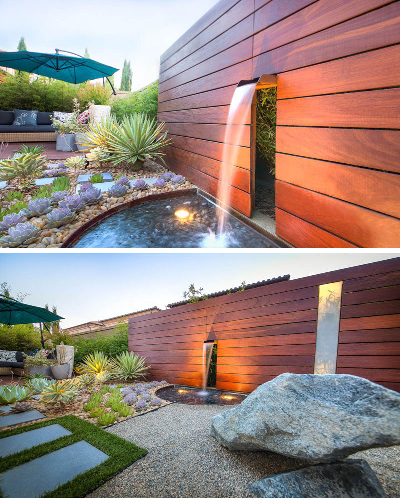 Possibly one of the most relaxing sounds, running water from a water feature is also a key element in a zen garden design. Watching the water flow and listening to its soft trickle and splash helps to relax you and softens up the rocks in your Japanese rock garden.#ZenGarden #RockGarden #GardenIdeas #PatioIdeas #Landscaping #LandscapeIdeas #LowMaintenanceGarden