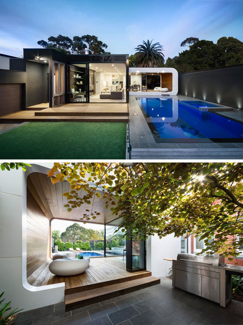 23 Awesome Australian Homes That Perfect Indoor / Outdoor Living // Both sides of the lounge area of this home open up to the outdoors and connect the living area of the house to the backyard, pool and the covered outdoor lounge.