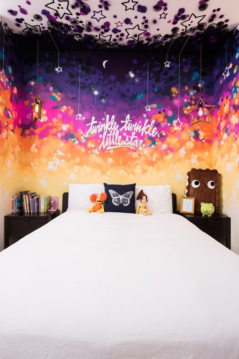 Bedroom Design Ideas - 8 Ways To Decorate The Wall Above Your Bed // Mural -- Painting the entire wall behind the bed adds color and is completely customizable in terms of its design and color.