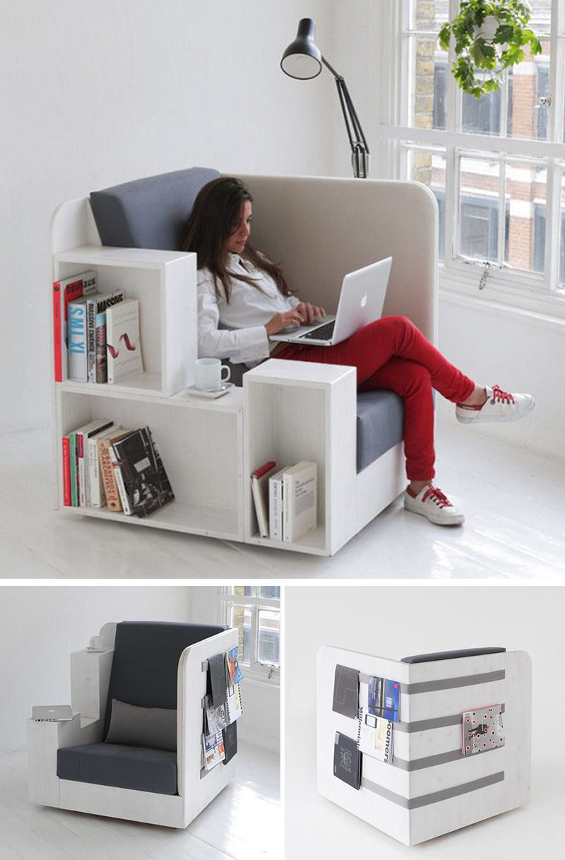 book-storage-chairs_261016_037 Chairs All Book Lovers Will Appreciate // Large cubbies, comfortable cushions, and the perfect spot for resting a cup of coffee or a plate of snacks, makes this chair the one you'll want to spend all day in.