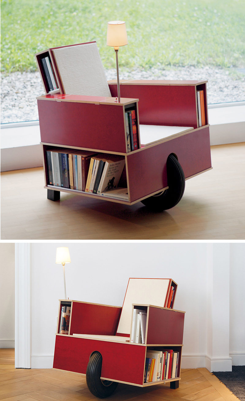 7 Chairs All Book Lovers Will Appreciate // This movable chair was designed to allow you to take your favorite reading chair to your favorite reading spot - and with the built in light, it doesn't even have to be a well lit spot!