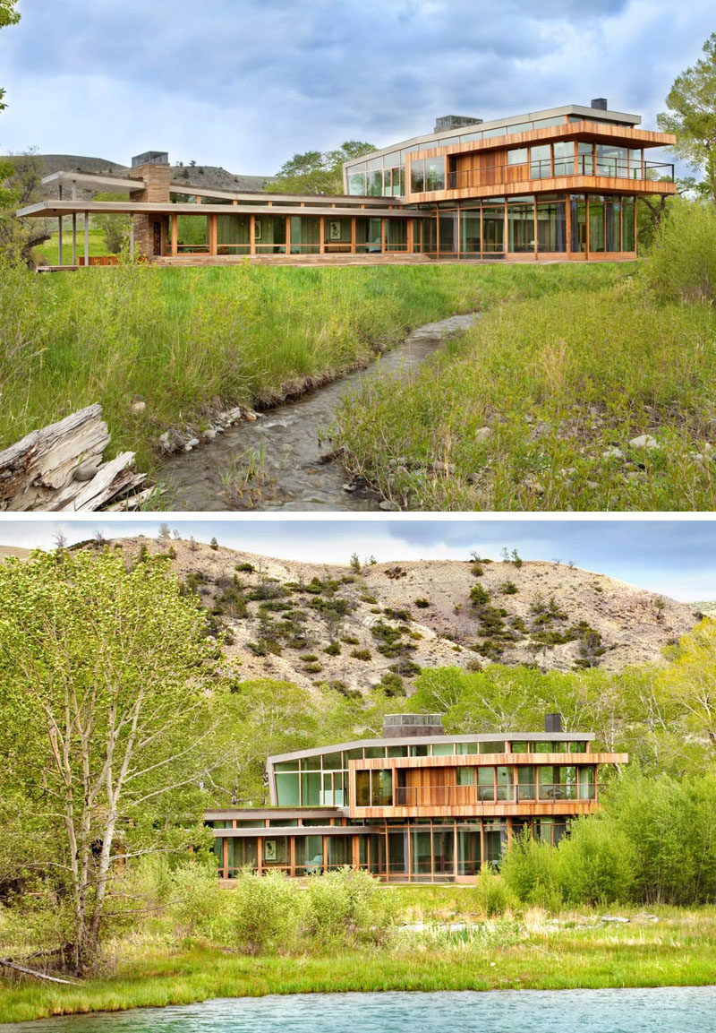 hughesumbanhowar architects have designed a home on a 2000-acre Montana ranch that's surrounded by hills, cottonwood trees and rivers.