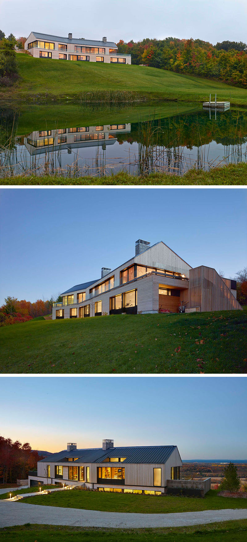 This house is positioned in a clearing between a boreal forest, that opens up to allow the house to enjoy panoramic views of Georgian Bay in the distance.