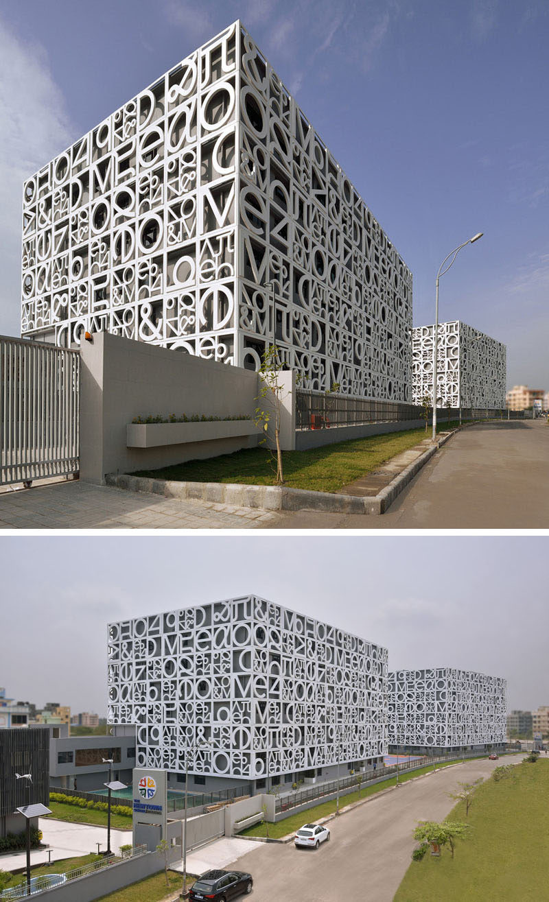 Exterior Design Ideas - 15 Buildings That Have Unique And Creative Facades // Giant letters and numbers transformed the generic exterior of this school and added a unique element of fun to the design of the building.