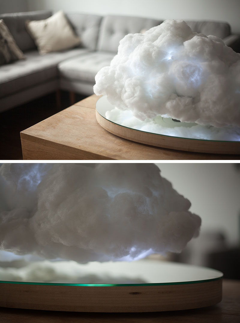 This floating cloud is a speaker that reacts with thunder and lightning depending on what's happening in the music.